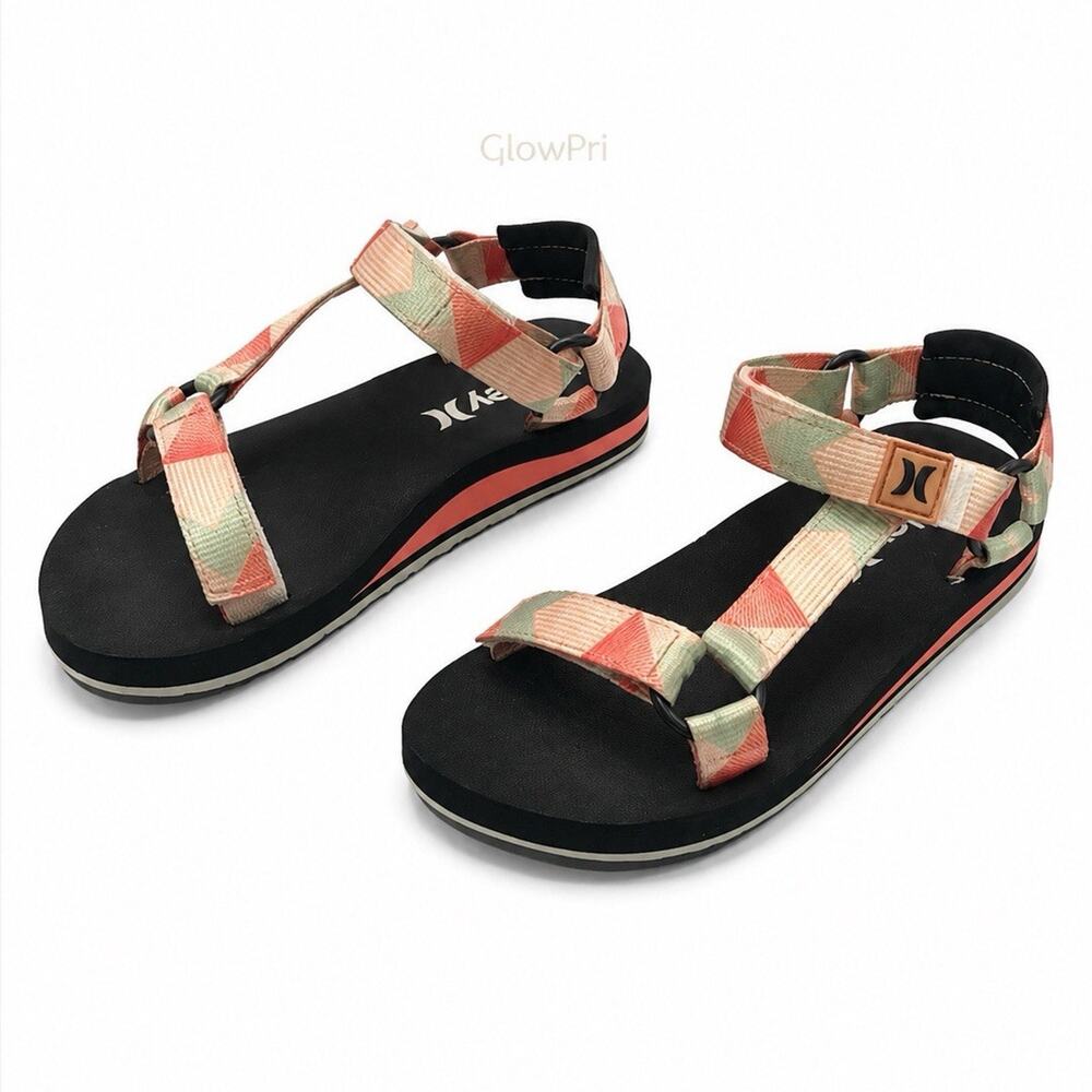 Hurley Women’s Strappy Sandals US 5 Black/Multicolor Geometric Logo